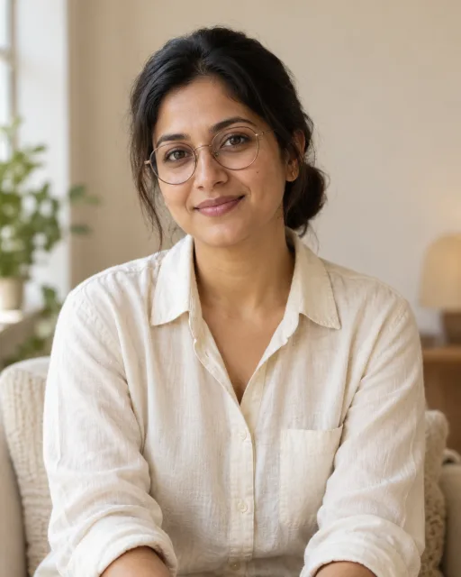 Illustrative portrait of Meera · Story Weaver, a fictional AI guide