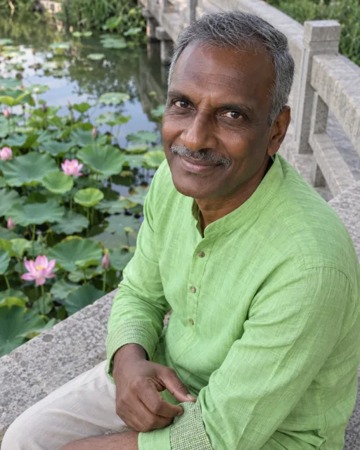 Illustrative portrait of Rohan · Bright Step, a fictional AI guide