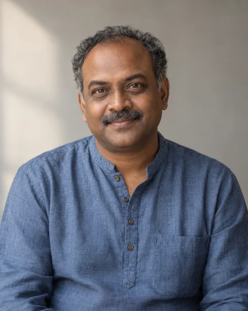 Illustrative portrait of Kabir · Balanced Horizon, a fictional AI guide