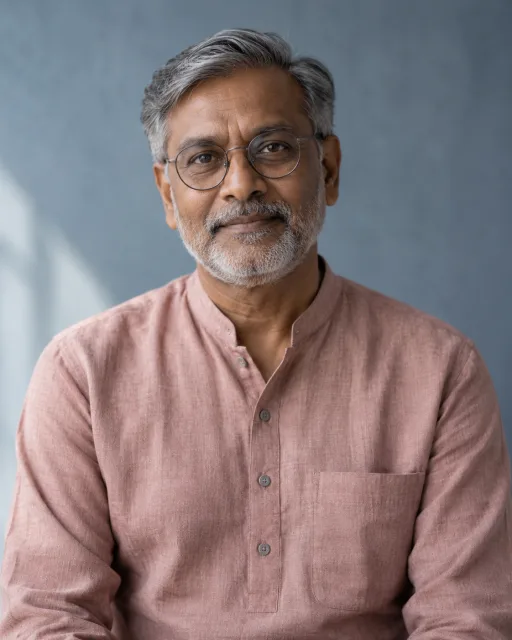 Illustrative portrait of Kabir · Simple Anchor, a fictional AI guide