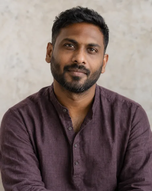 Illustrative portrait of Kabir · Pattern Reader, a fictional AI guide