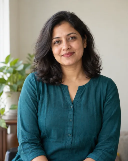 Illustrative portrait of Anaya · Clear Compass, a fictional AI guide