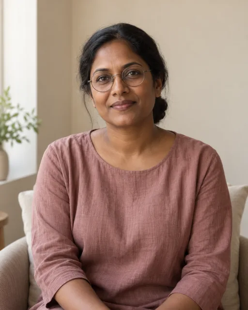 Illustrative portrait of Anaya · Simple Anchor, a fictional AI guide