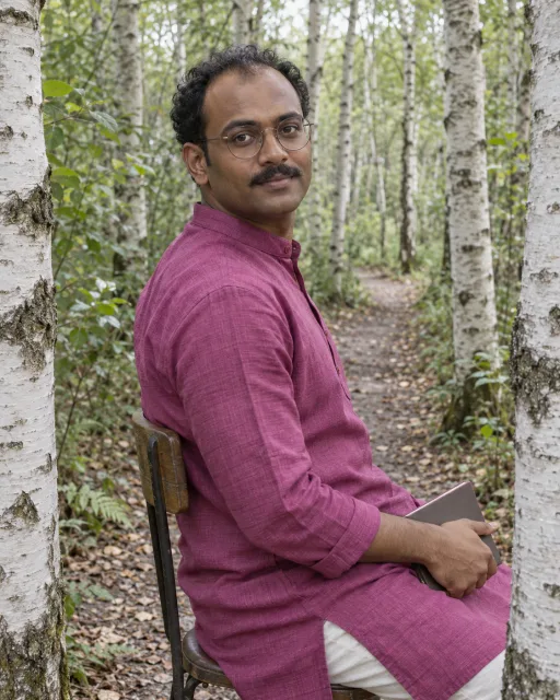 Illustrative portrait of Aarav · Clear Compass, a fictional AI guide